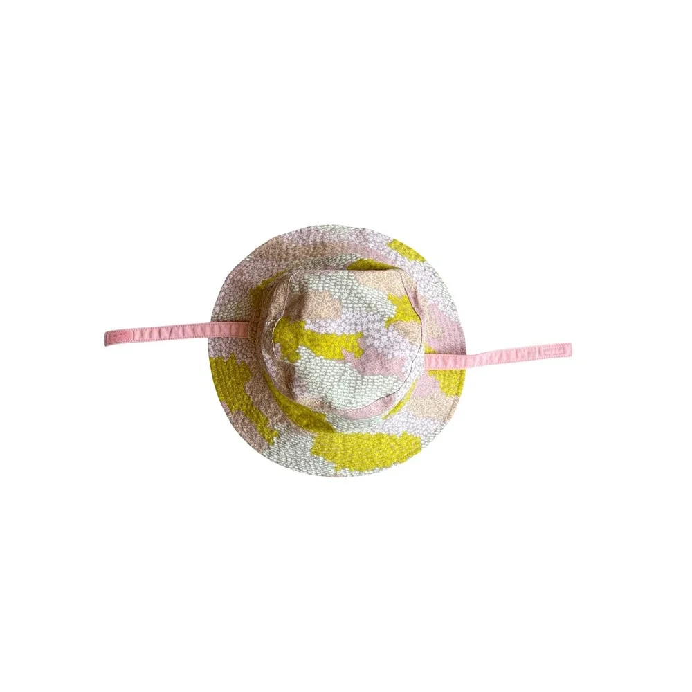 Patagonia Baby Sun Floppy Bucket Hat Pink Yellow Floral Fish Print Chin Strap